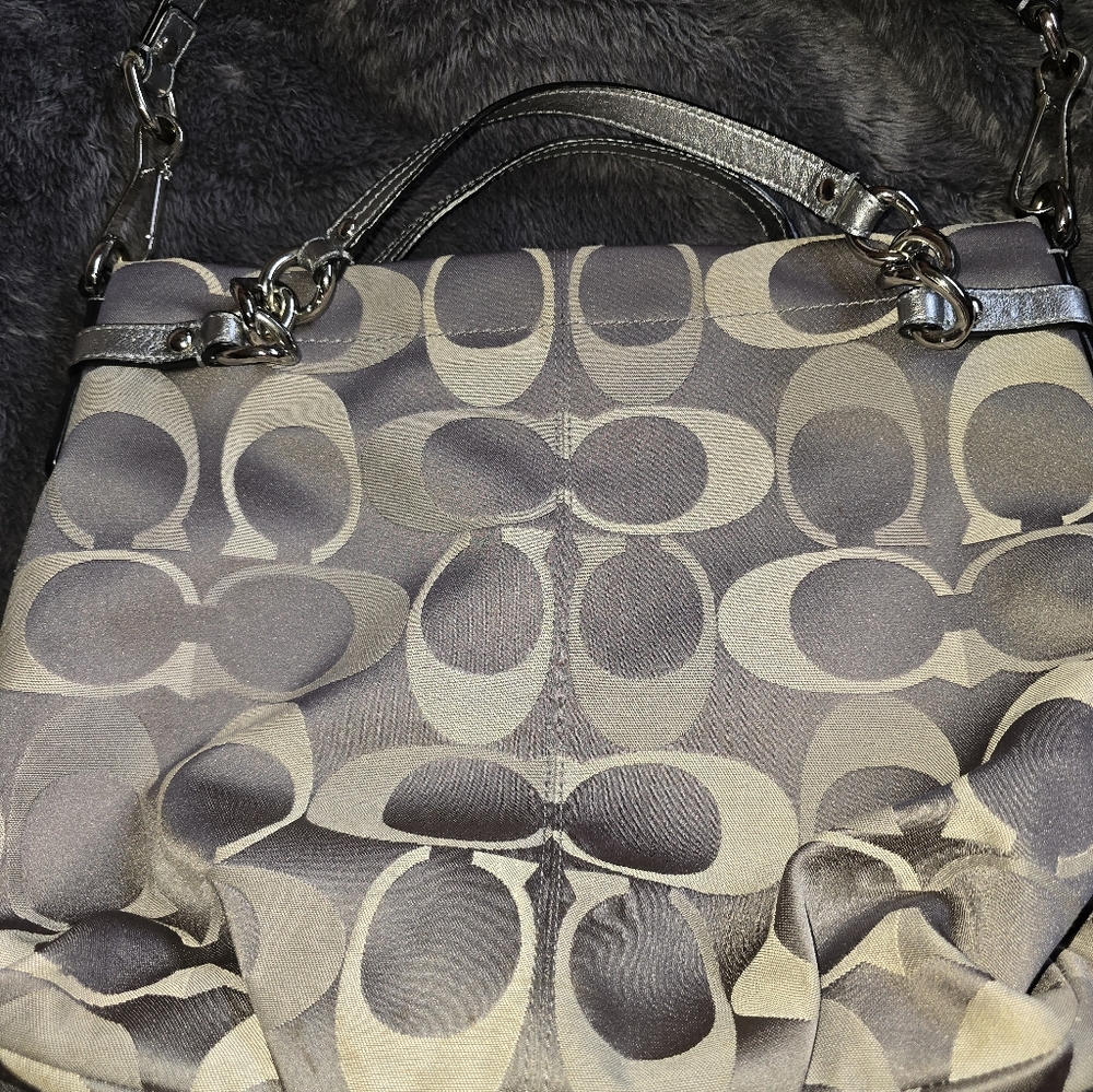Coach Brooke Signature Jacquard Shoulder Bag in Gray and Silver - Picture 9 of 9